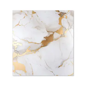 White Marble With Gold Premium Glass Kitchen Splashback W900mm x H650mm