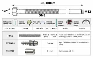 Flexitaly 100cm Long M12 x 1/2 Inch BSP Flexible Tap Connector Faucet Tail Hose Water Pipe