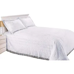 Just So Home Luxury Candlewick Bedspread Traditional Bed Throw Size Single Double & King (Single, White)