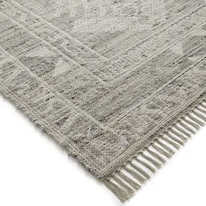 Melrose Blended Serenity Frilled End Grey Medium Area Rug 120/170cm