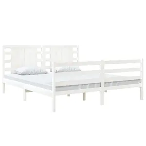 Berkfield Bed Frame White Solid Wood Pine 135x190 cm 4FT6 Double