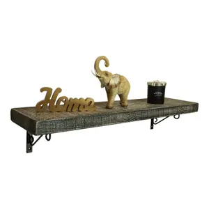 Solid Wood Handmade Rustical Shelf Monochrome 225mm 9 inch with Black Metal Bracket WOP Length of 110cm