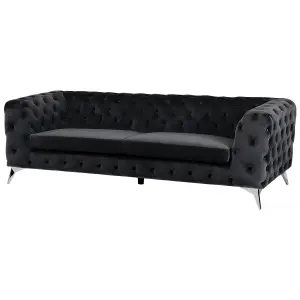 3 Seater Velvet Fabric Sofa Black SOTRA