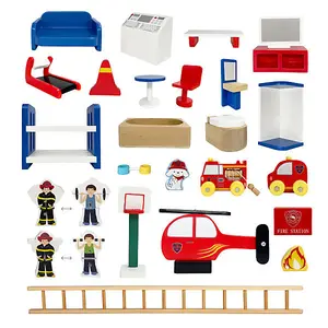 Teamson Kids 3-Story Fire House with 25-piece Figurines Set, Red