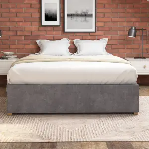 Aspire Upholstered Platform Ottoman Bed Frame UK Made, Plush Steel, Size Single