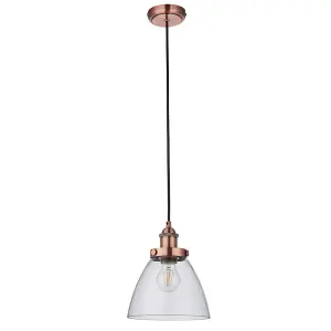 Hanging Ceiling Pendant Light COPPER & GLASS Shade Industrial Lamp Bulb Holder