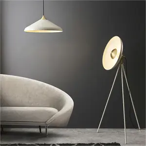 Hanging Ceiling Pendant Light - Warm White & Brushed Brass Plate - 10W LED E27