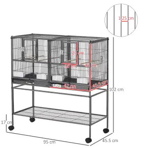 PawHut Double Rolling Bird Cage with Removable Metal Tray and Storage Shelf