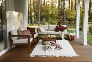 2 Seater Garden Sofa Wooden Garden Furniture Sofa with Comfy Cream Cushions Cozy