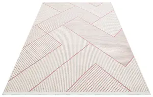 Pink Outdoor Rug, Geometric Striped Stain-Resistant Rug For Patio Decks, 3mm  Modern Outdoor Area Rug-190cm X 290cm