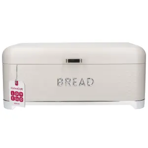 KitchenCraft Carbon Steel Bread Bin Cream Kitchen Food Storage with Lid Retro