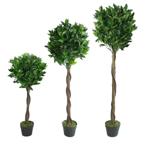 120cm (4ft) Twist Natural Trunk Artificial Topiary Bay Laurel Ball Tree