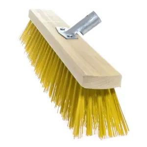 Heavy Duty Garden Broom Head, Outdoor 12" Synthetic Hard Bristle Sweeping Brush for Cleaning Gardens, Yards, Patios (Yellow)