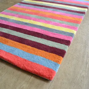 Wool Stripes Runner Rug in Light Multi - 60x230cm