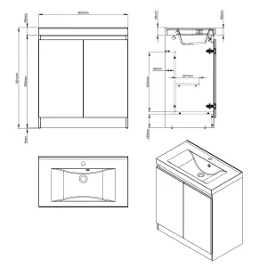 Coast 800mm White Gloss Floorstanding Basin Unit complete with Basin