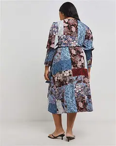 Fashion World Mixed Print Wrap Midi Dress - Multi - Size 12 - Women's