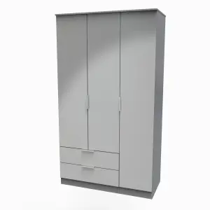 Poole Triple Wardrobe with 2 Drawers in Uniform Grey Gloss & Dusk Grey (Ready Assembled)