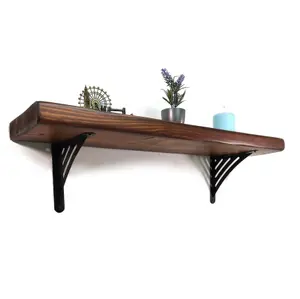 Wooden Rustic Shelf with Bracket WAT Black 220mm 9 inches Dark Oak Length of 160cm