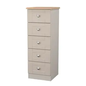 Sussex Ready assembled Beige & oak 5 Drawer Bedside chest (H)1074mm (W)395mm (D)411mm