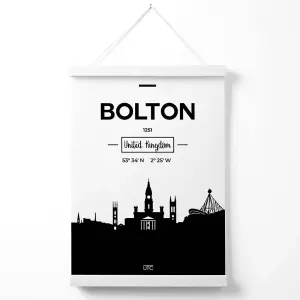 Bolton Black and White City Skyline Poster with Hanger / 33cm / White