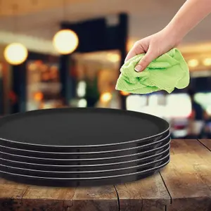 40cm Black Round Non-Slip Serving Tray Rubberized, Heat-Resistant, Dishwasher Safe, Ideal for Bars, Restaurants 2 Pack