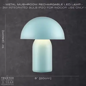 Modern Rechargeable Mushroom Table Lamp in Mat Duck Egg with Touch Dimmer Button