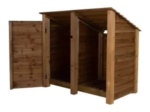 Wooden tool and log store (roof sloping back), garden storage W-146cm, H-126, D-88cm - brown finish