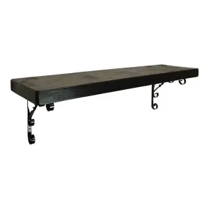 Solid Wood Handmade Rustical Shelf Black Ash 225mm 9 inch with Black Metal Bracket WO Length of 220cm