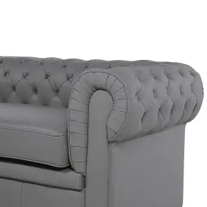 3 Seater Leather Sofa Grey CHESTERFIELD