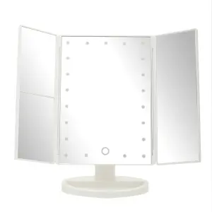 Interiors by Premier Portable Tri Fold White Led Table Mirror, Tri Fold Design Table Mirror, Versatile Small Table Mirror