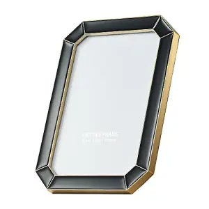 Modern Designer Black Gloss Epoxy 4x6 Picture Frame with Gold Plated Metal Trim