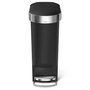 simplehuman 40L Slim Kitchen Pedal Bin with Liner Rim, Silent Soft Close Lid, Black Plastic