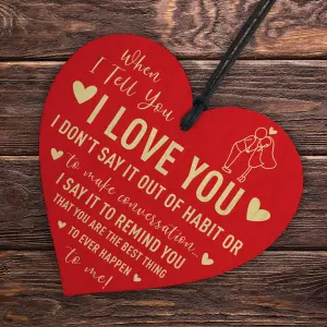 Red Ocean Valentines Day Gift For Him Her I LOVE YOU Gift For Anniversary Present Wood Heart Keepsake