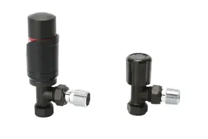 Warmer System Angle Black Thermostatic Radiator Valve Vertical Or Horizontal Mounting with Matching Lockshield Valve 15x1/2 inch