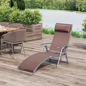 Outsunny Sun Lounger Recliner Foldable 7 Levels Texteline Brown