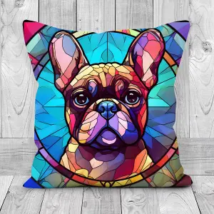 Faux Suede Cushion Stained Glass Effect French Bulldog Print 30cm x 30cm