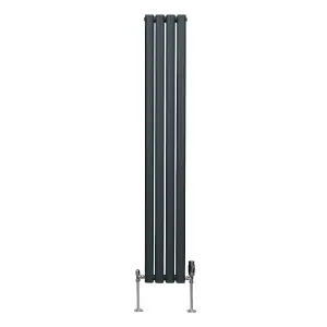 Oval Column Radiator & Valves - 1600mm x 240mm - Anthracite Grey