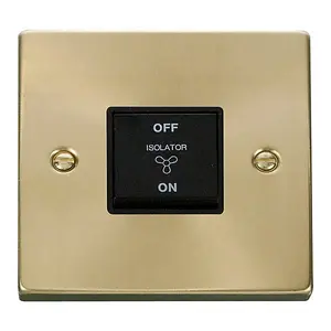 Satin / Brushed Brass 10A 3 Pole Fan Isolation Switch - Black Trim - SE Home