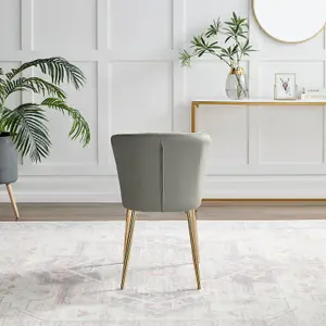 Furniturebox UK Dining Chair - 2x Danica Pale Grey Velvet Upholstered Dining Chair Gold  Legs - Modern Meets Vintage Glam