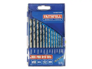 Faithfull Professional HSS Jobber Drill Bit Set, 13 Piece 15 - 65mm FAIMSET13PRO