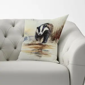 Wading Badger Watercolour Cushions 60cm x 60cm