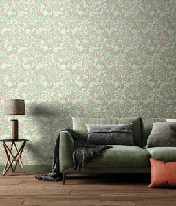 Hoopla Walls Seaweed Garden Sage & Apricot Smooth Matt Wallpaper