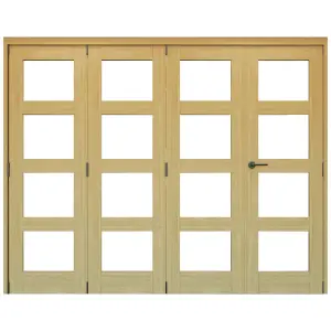 Vertical 0 panel 4 Lite Plain Clear Glazed Shaker Unfinished White oak effect Timber White oak veneer Internal Folding Door set, (H)2060mm (W)2369mm