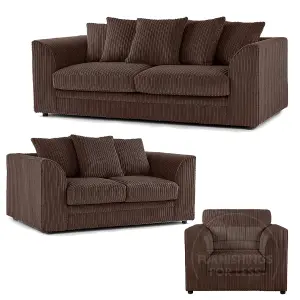 Luxor Jumbo Cord 3 + 2 + 1 Fabric 3 Piece Sofa Suite - Scatter Back Chocolate