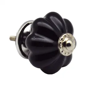 Nicola Spring - Floral Ceramic Cabinet Knobs - Black / White - Pack of 6