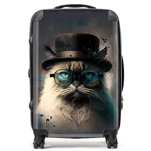 Birman Cat Face Glasses And Hat Splashart Suitcase - Medium