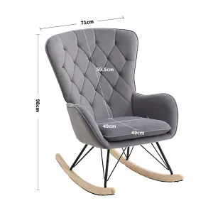 Grey Velvet Effect Rocking Chair Recliner Armchair