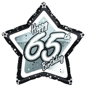 Creative Party Happy 65th Birthday Black/Silver Star Balloon Black/Silver (18in)