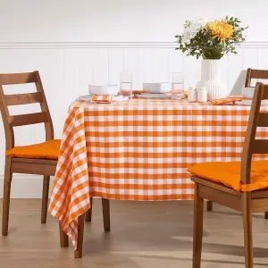 Homescapes Orange Block Check Cotton Gingham Tablecloth 137 x 178 cm