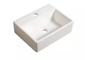 Bathroom Wash Sink Basin Wall Hung Rectangular Ceramic Countertop White 390mm